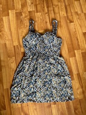 AUW Navy Floral Smocked Dress with Pastel Accents